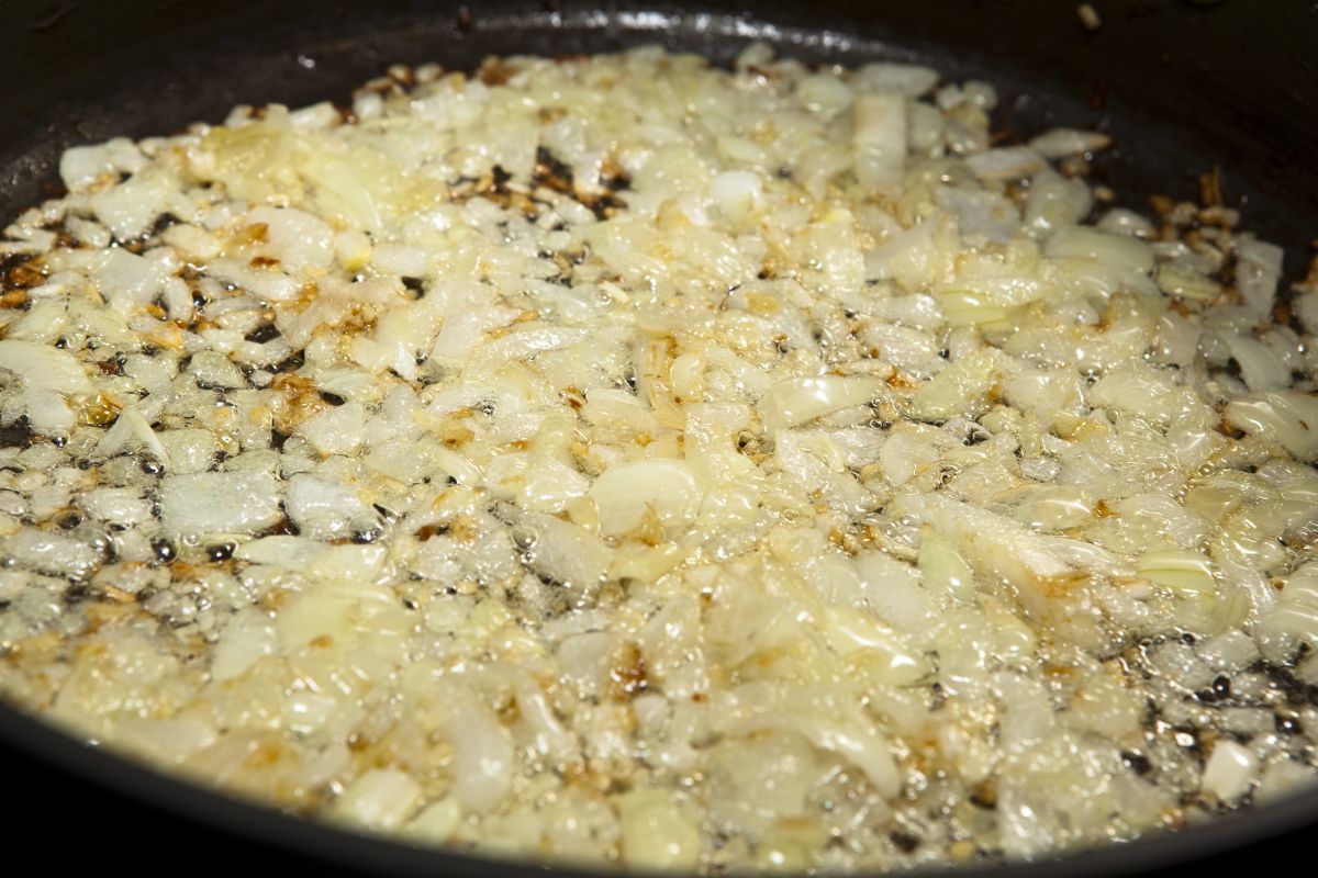 Browning onions in a pan